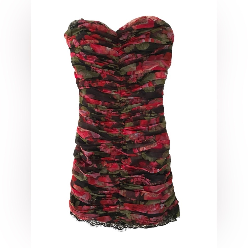 Pearl by Georgina Chapman of Marchesa floral ruched strapless mini dress Sz 4​